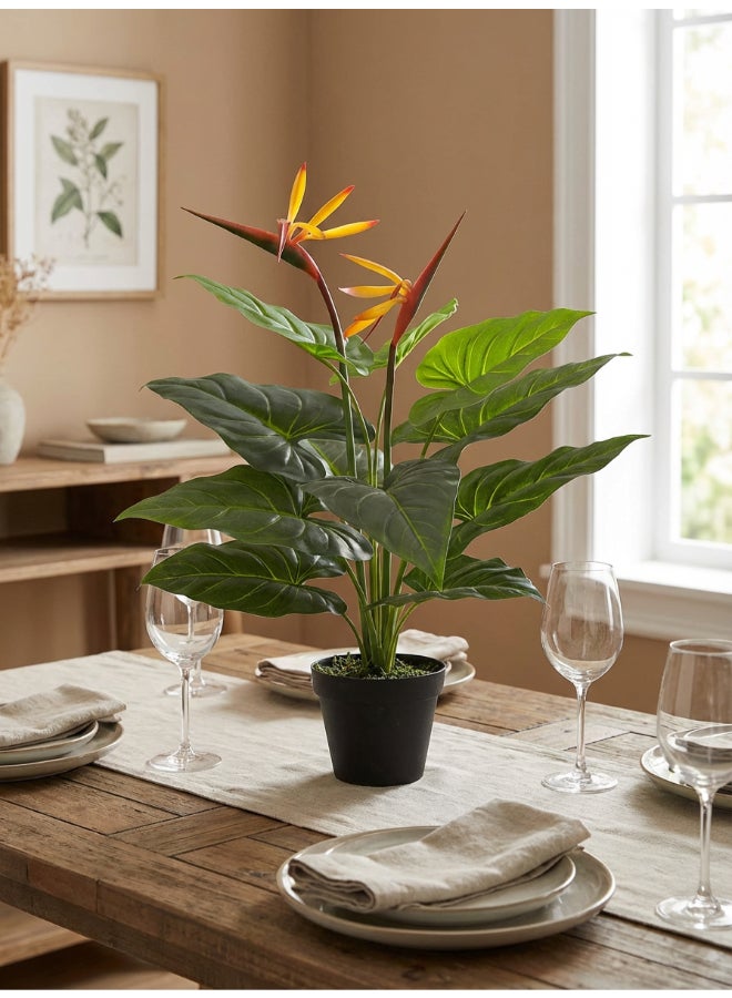 Noon East Paradise Birds 55cm Tall Artificial Plant with Pot | Desk Plant with Lifelike Design & Texture - Green Leaves & Orange Flower | Decorative Natural Texture Plant for Home, Living Room, Study & Office spaces - Image 5