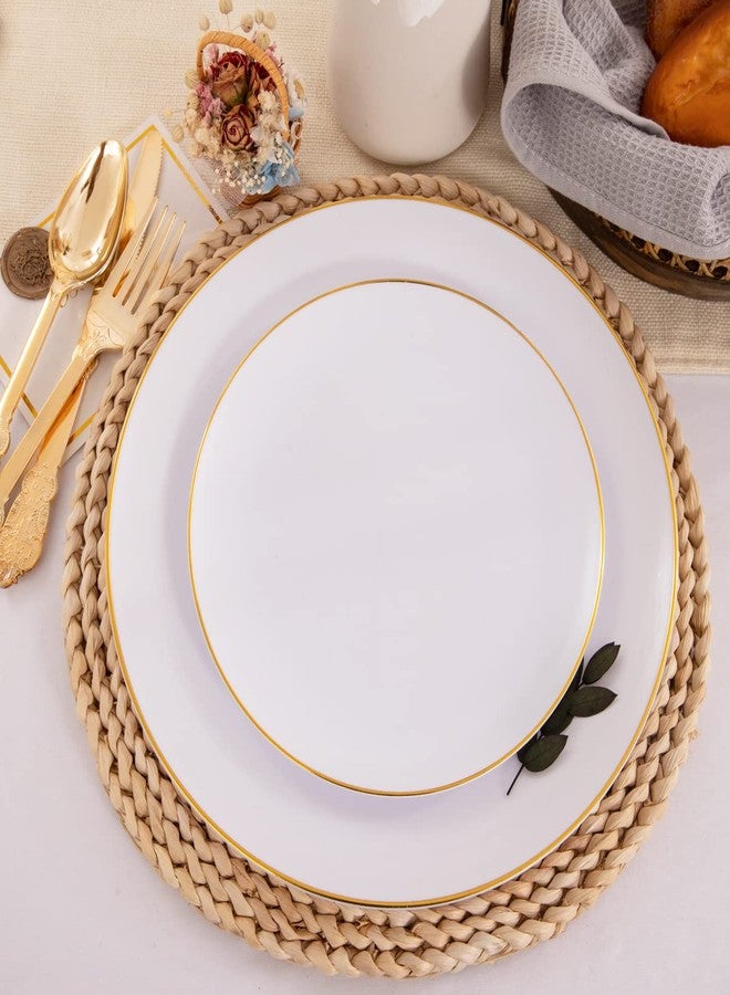 KIRE 100PCS Disposable Plates - White with Gold Rim for Party/Wedding - Includes 50Pieces 10.25inch Dinner and 50Pieces 7.5inch Dessert/Salad Plates - Image 3