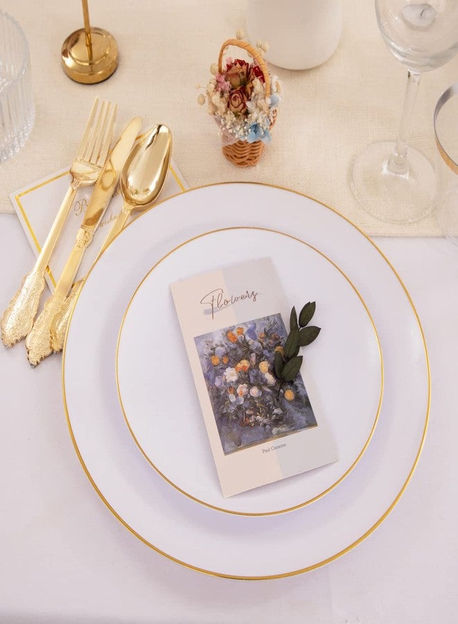 KIRE 100PCS Disposable Plates - White with Gold Rim for Party/Wedding - Includes 50Pieces 10.25inch Dinner and 50Pieces 7.5inch Dessert/Salad Plates - Image 4