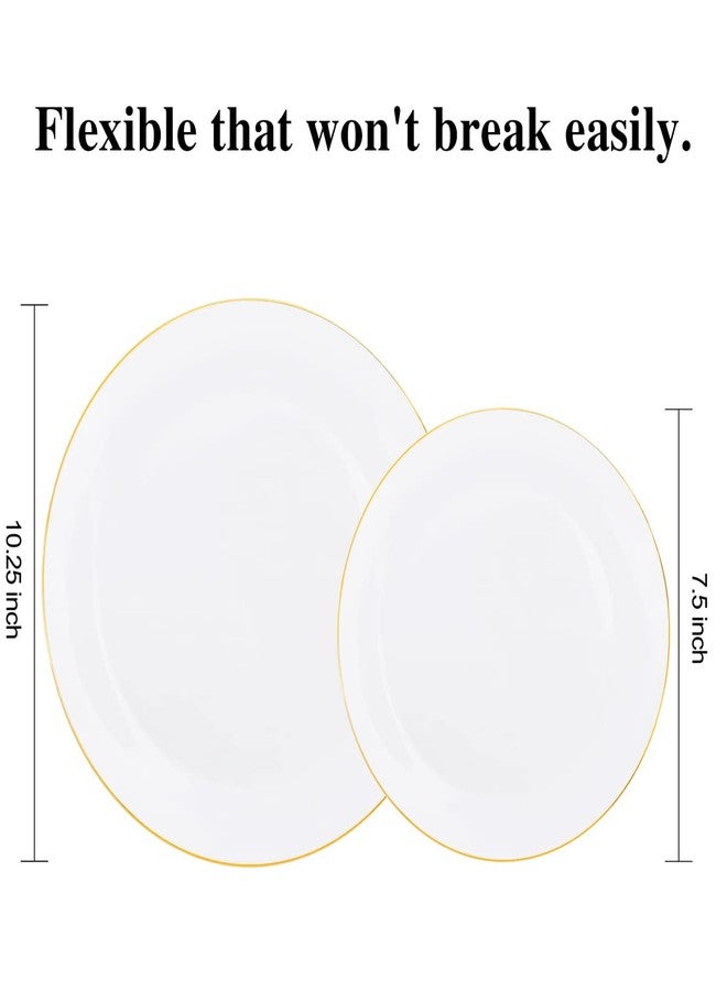 KIRE 100PCS Disposable Plates - White with Gold Rim for Party/Wedding - Includes 50Pieces 10.25inch Dinner and 50Pieces 7.5inch Dessert/Salad Plates - Image 2