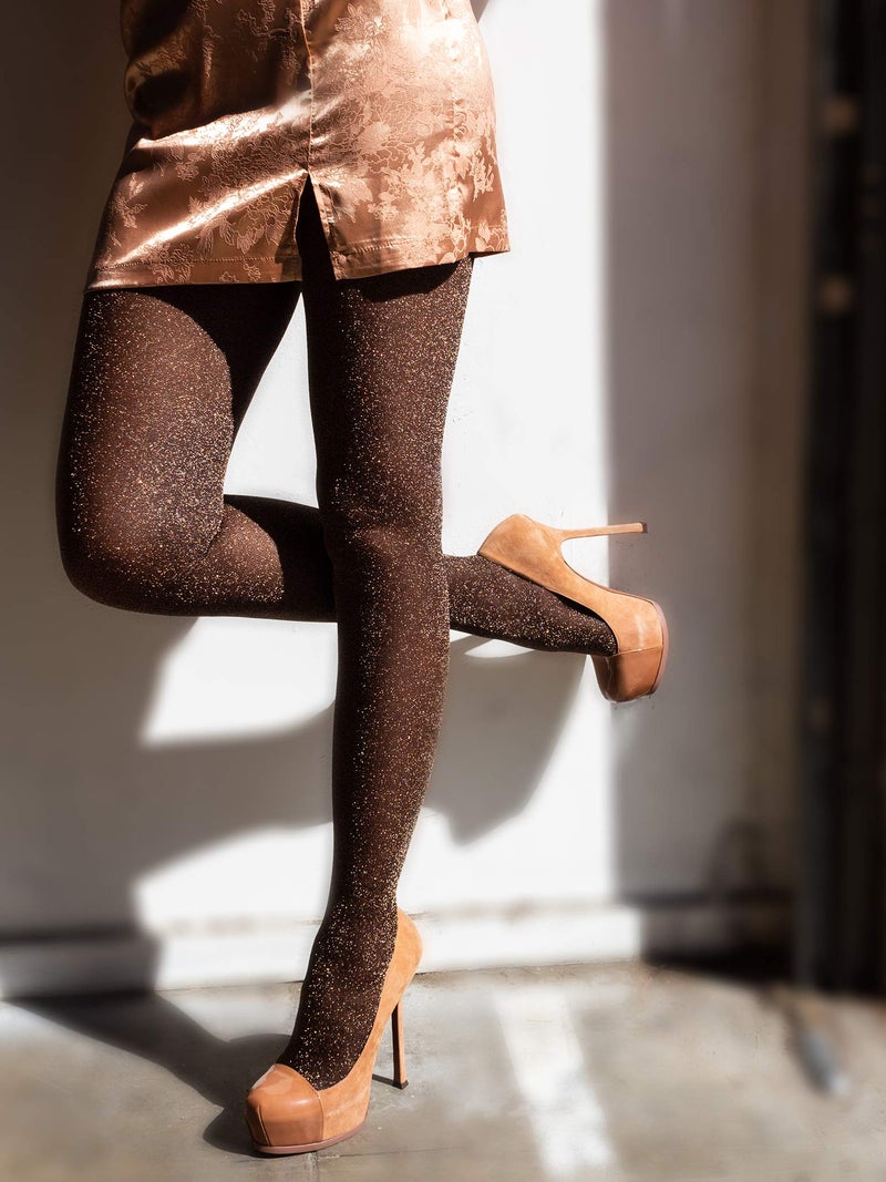 Leg Avenue womens Lurex Shimmer Tights. Costume Accessories, Black/Gold, One Size US - Image 2