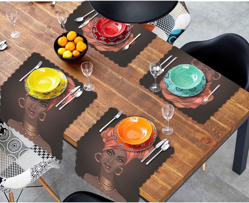 Yibeas African American Pretty Girl Cloth Napkins Set of 4 Black Woman with Glossy Lips and Turban Polyester Kitchen Dinner Napkins for Holiday Festive Wedding Decor 18 x 18 inch - Image 4