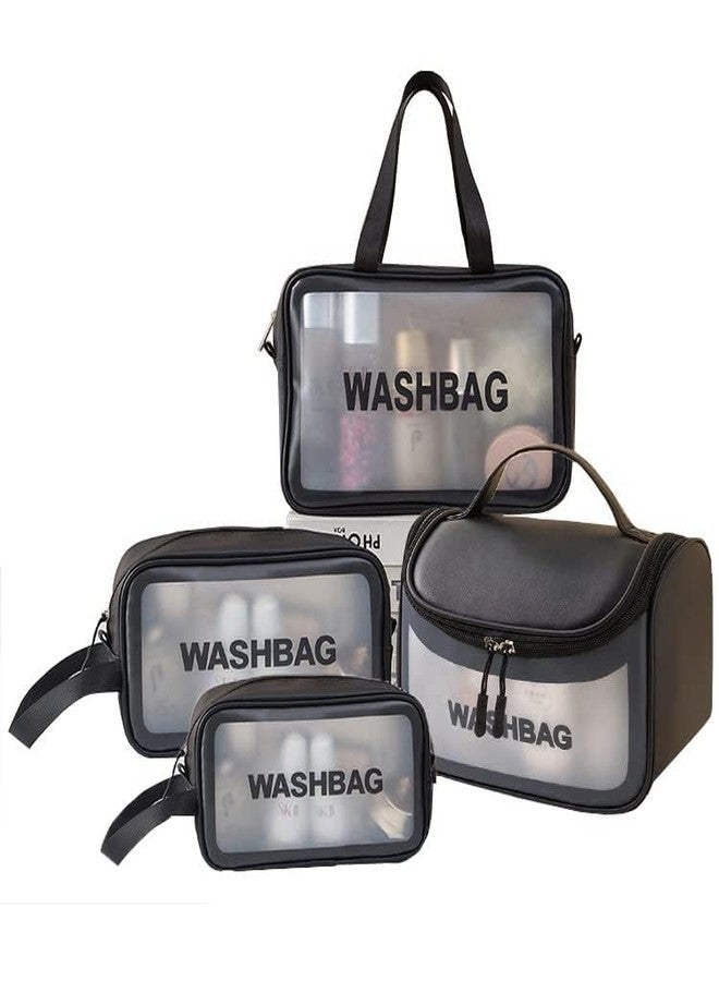 Bluwings Waterproof Multipurpose Clear PVC Zipper Cosmetic Travel Wash Bag Toiletry Makeup Organizer Portable Carry Bag Pouch for Women Girls (Pack of 4) (Black) - Image 2