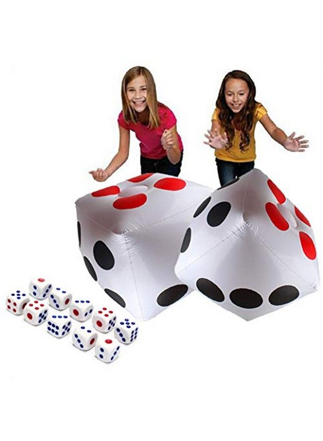 Delphinus لعبة نرد قابلة للنفخ عملاقة 13 بوصة، عبوة 2، مجموعة نرد كبيرة قابلة للنفخ و 10 قطع نرد 12 مم للعب الداخل والخارج، لعبة لوحية لودو وحفلة مسبح - Image 1