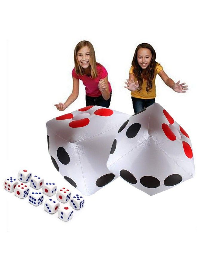 Delphinus لعبة نرد قابلة للنفخ عملاقة 13 بوصة، عبوة 2، مجموعة نرد كبيرة قابلة للنفخ و 10 قطع نرد 12 مم للعب الداخل والخارج، لعبة لوحية لودو وحفلة مسبح - Image 2