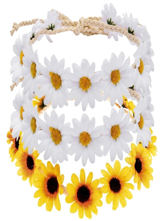 Bnikion 3 Pcs Sunflower Headband Crown Headpiece Flower Daisy Headbands for Women Girl 70s Hippie Boho Hat Accessories Bridal Wedding Summer Beach Party Hair Wreath Garland - Image 1