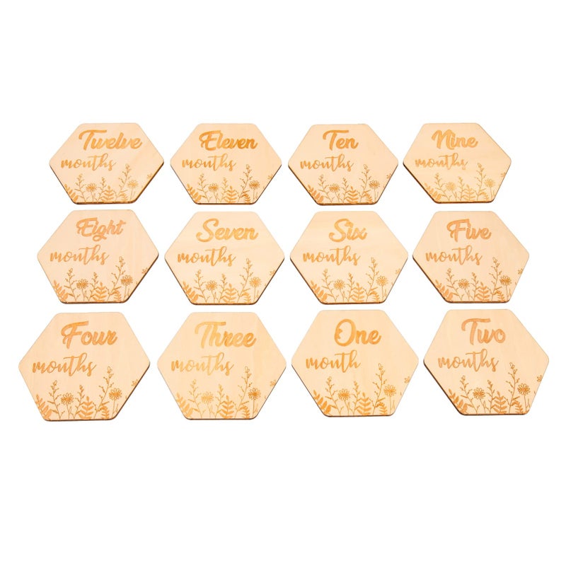 12Pcs Natural Wood Baby Monthly Milestone Photo Props Cards For Newborn Photography - Image 2