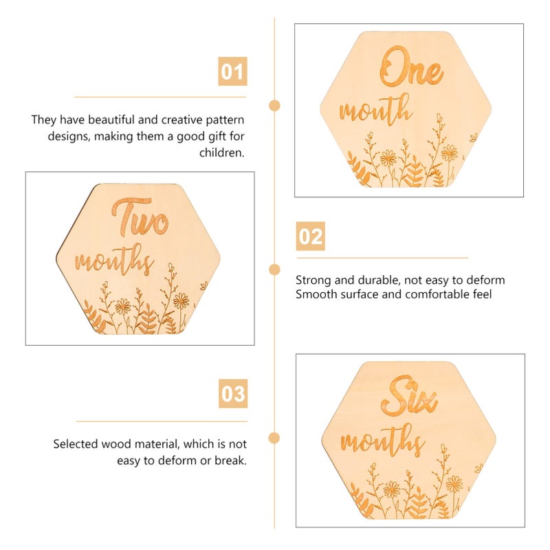 12Pcs Natural Wood Baby Monthly Milestone Photo Props Cards For Newborn Photography - Image 5