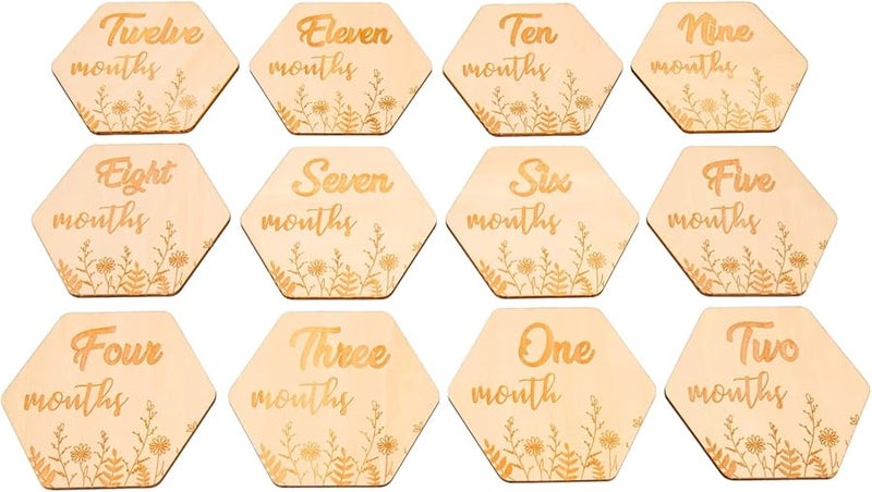 12Pcs Natural Wood Baby Monthly Milestone Photo Props Cards For Newborn Photography - Image 1