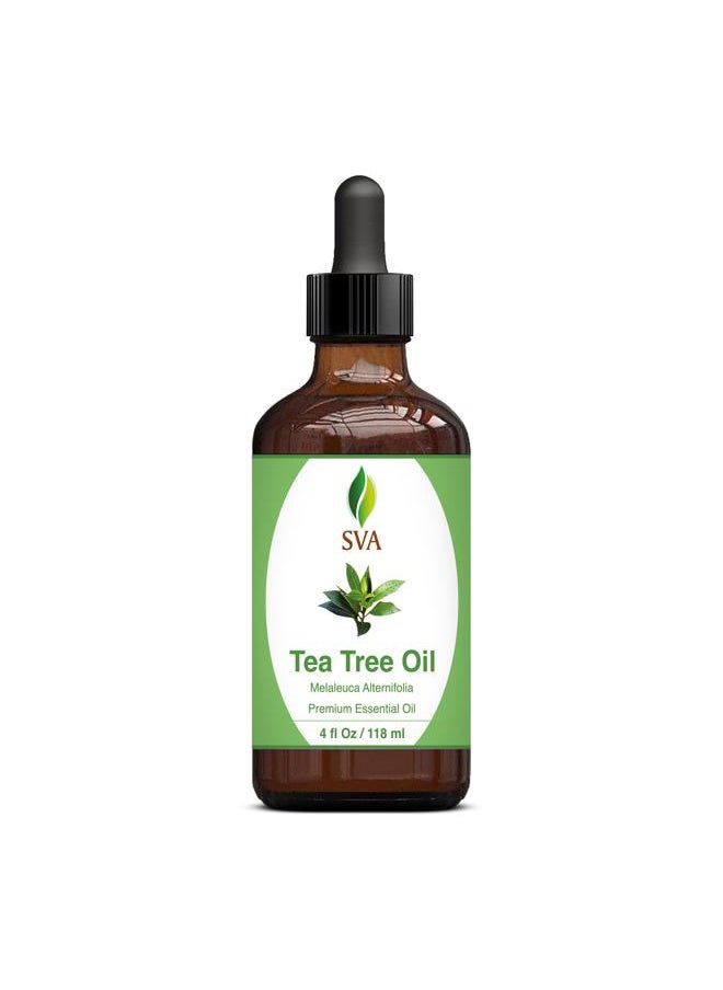 SVA Organics - SVA Tea Tree Essential Oil – 4 Fl Oz – 100% Natural Tea Tree Oil - for Diffuser, Hair Care, Face, Skin Care, Aromatherapy, Scalp and Body Massage, Soap and Candle Making – with Dropper - Image 1