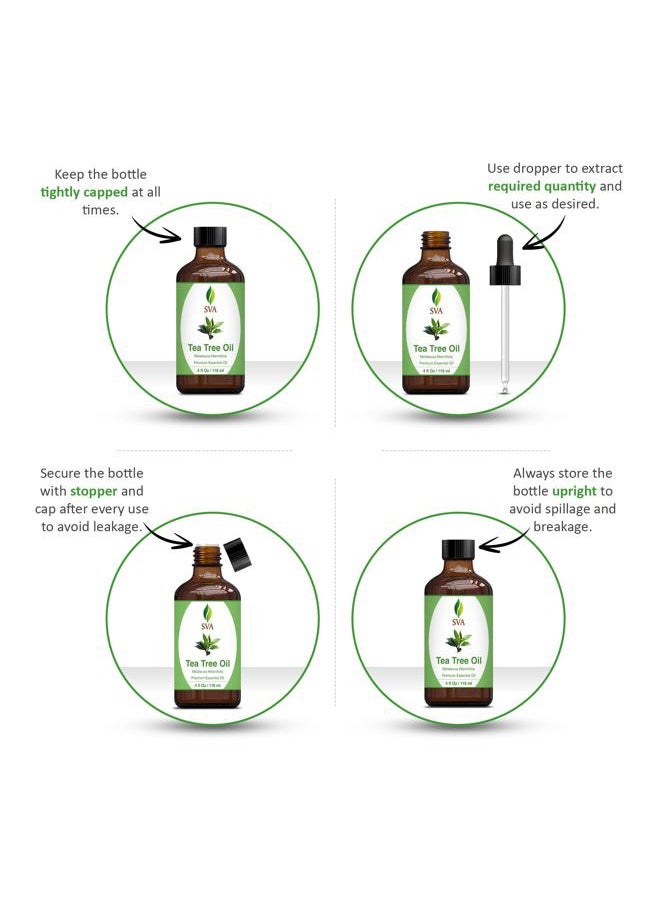 SVA Organics - SVA Tea Tree Essential Oil – 4 Fl Oz – 100% Natural Tea Tree Oil - for Diffuser, Hair Care, Face, Skin Care, Aromatherapy, Scalp and Body Massage, Soap and Candle Making – with Dropper - Image 1