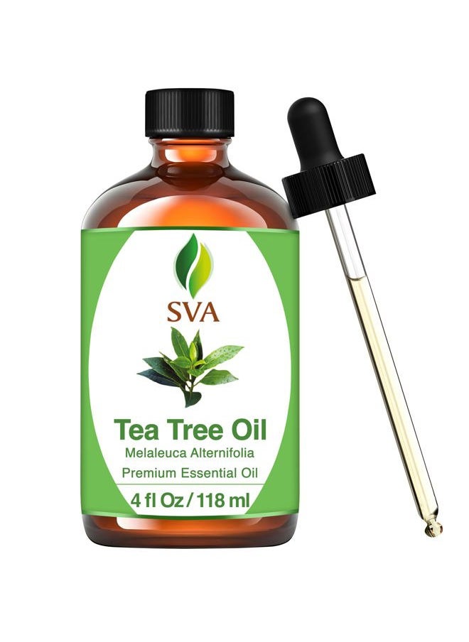 SVA Organics - SVA Tea Tree Essential Oil – 4 Fl Oz – 100% Natural Tea Tree Oil - for Diffuser, Hair Care, Face, Skin Care, Aromatherapy, Scalp and Body Massage, Soap and Candle Making – with Dropper - Image 1