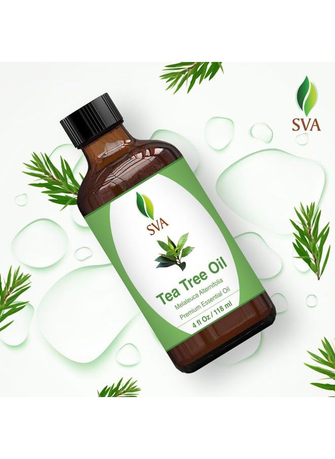 SVA Organics - SVA Tea Tree Essential Oil – 4 Fl Oz – 100% Natural Tea Tree Oil - for Diffuser, Hair Care, Face, Skin Care, Aromatherapy, Scalp and Body Massage, Soap and Candle Making – with Dropper - Image 1