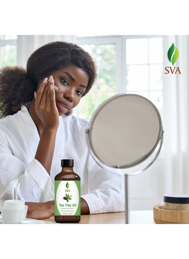 SVA Organics - SVA Tea Tree Essential Oil – 4 Fl Oz – 100% Natural Tea Tree Oil - for Diffuser, Hair Care, Face, Skin Care, Aromatherapy, Scalp and Body Massage, Soap and Candle Making – with Dropper - Image 1