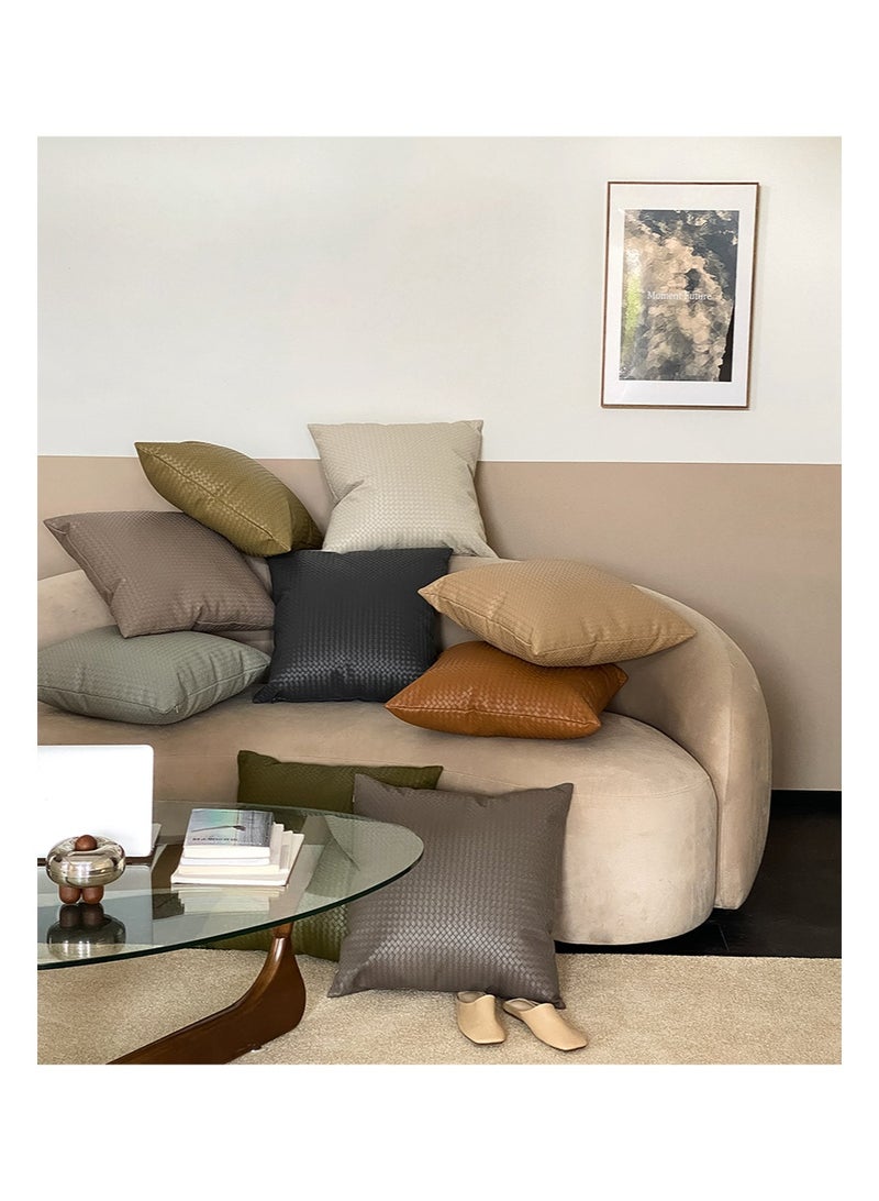 Aikanbo 50*50cm PU Woven Imitation Leather Cushion Set（Includes Pillowcase and Pillow Core），All-Weather Patio Pillow, Ready to Use When Opened, for Home Garden Furniture Decoration (Brown) - Image 2