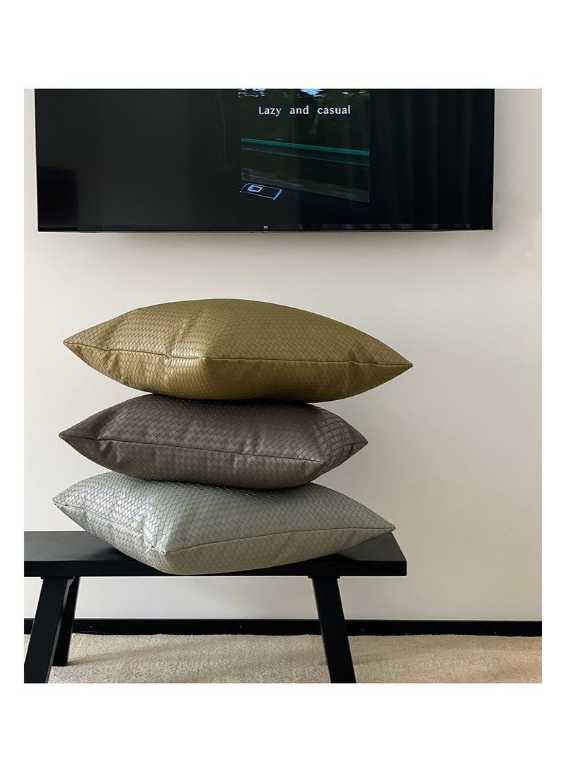 Aikanbo 50*50cm PU Woven Imitation Leather Cushion Set（Includes Pillowcase and Pillow Core），All-Weather Patio Pillow, Ready to Use When Opened, for Home Garden Furniture Decoration (Brown) - Image 4