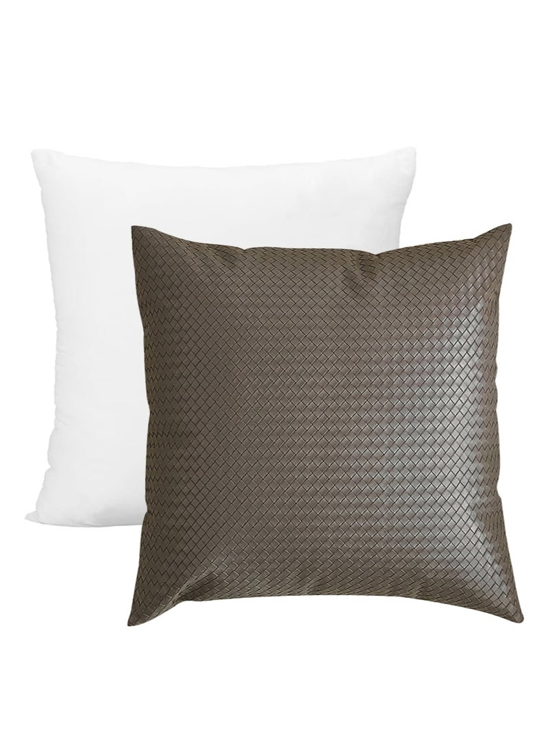 Aikanbo 50*50cm PU Woven Imitation Leather Cushion Set（Includes Pillowcase and Pillow Core），All-Weather Patio Pillow, Ready to Use When Opened, for Home Garden Furniture Decoration (Brown) - Image 1