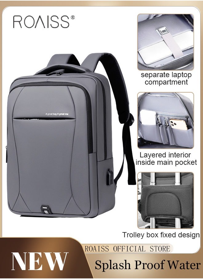 roaiss - Oxford Backpack Men's 15.6-inch Large Capacity Outdoor Travel Laptop Backpack Leisure Business Commuting Bag Waterproof Laptop Computer Bag for Daily Use Student Travel with USB Charge Port - Image 1