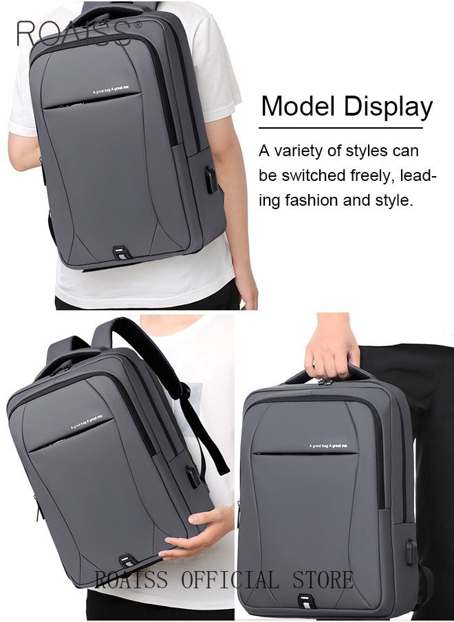 roaiss - Oxford Backpack Men's 15.6-inch Large Capacity Outdoor Travel Laptop Backpack Leisure Business Commuting Bag Waterproof Laptop Computer Bag for Daily Use Student Travel with USB Charge Port - Image 1