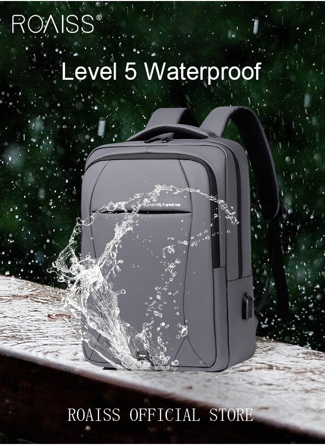 roaiss - Oxford Backpack Men's 15.6-inch Large Capacity Outdoor Travel Laptop Backpack Leisure Business Commuting Bag Waterproof Laptop Computer Bag for Daily Use Student Travel with USB Charge Port - Image 1