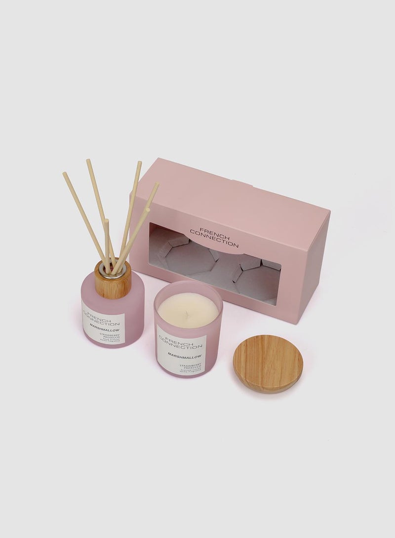 French Connection Pastel Range Strawberry Prosecco  Candle and Reed Diffuser Gift Set - Image 2