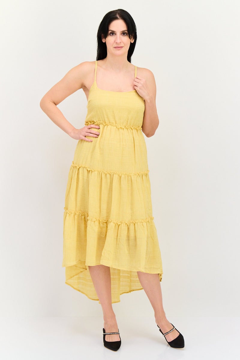 FOREVER 21 فستان ميدي مزخرف للنساء، أصفر - Image 1