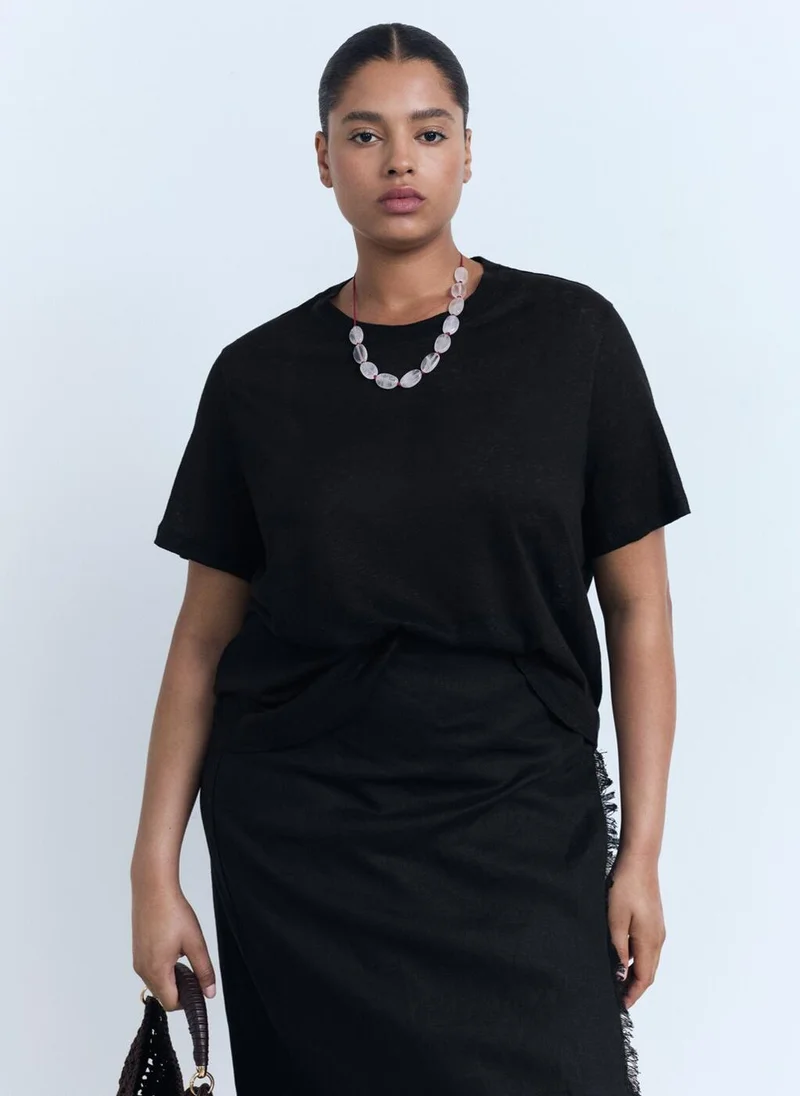 MANGO Short-sleeved linen t-shirt