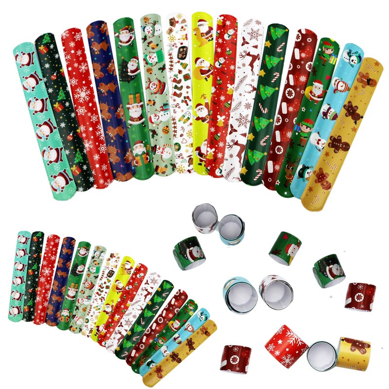 DimiGlobal 45Pcs Christmas Slap Bracelets for Kids Christmas Slap Bracelets Bulk for Boys and Girls holiday Slap Bracelet Party Supplies Favors Classroom Prizes Exchanging Gifts - Image 3