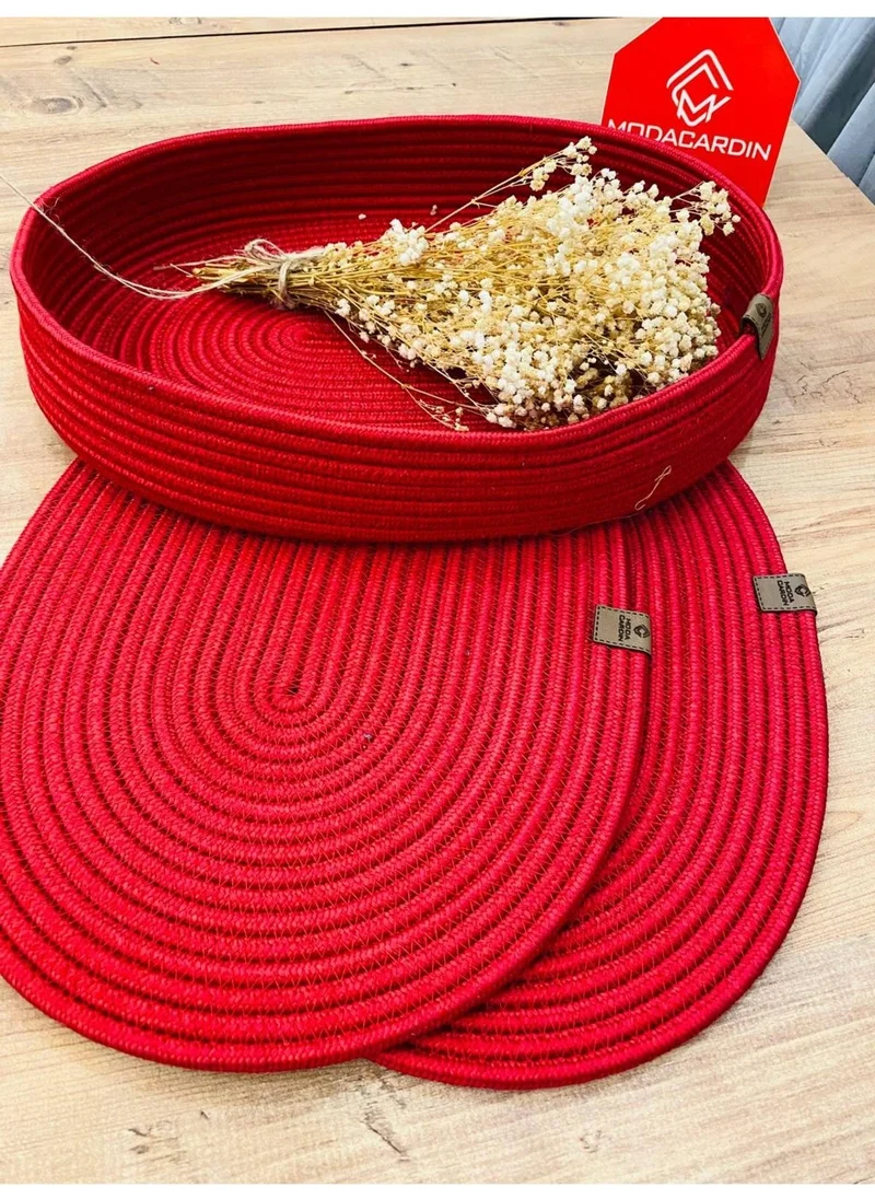 BDZ Deri BDZ Leather Wicker Jute Presentation Plate Coaster American Service Oval Service Plate and Basket 3 Pieces