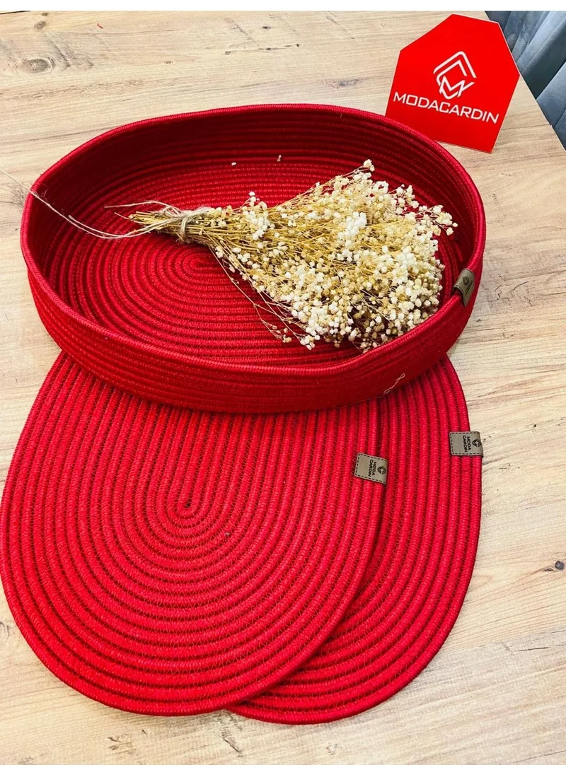 BDZ Deri BDZ Leather Wicker Jute Presentation Plate Coaster American Service Oval Service Plate and Basket 3 Pieces