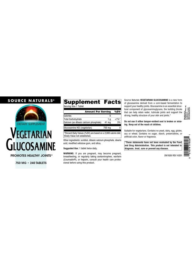 Source Naturals Source Naturals Vegetarian Glucosamine, Promotes Healthy Joints* 750 mg Tablet - 240 Count  - Image 4