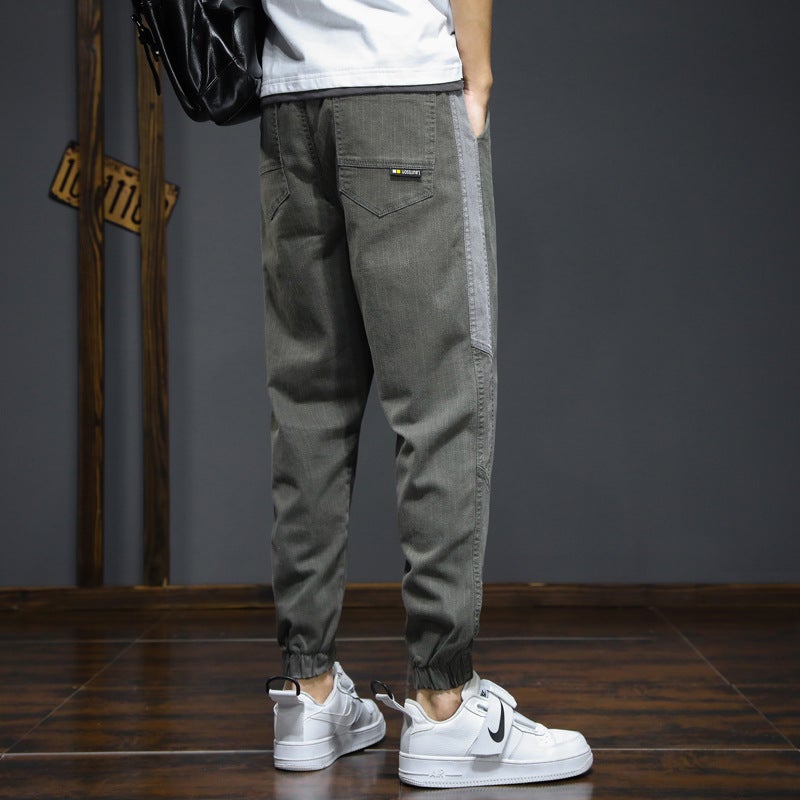 Thin Jeans Boys Trendy Brand ins Summer Loose All-match Stitching Legs Nine-point Drawstring Casual Overalls - Image 4