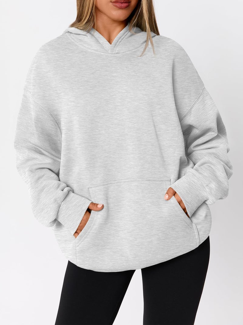 WYNNQUE Hoodies for Women Oversized Sweatshirts Fall Fashion Outfits 2026 Casual Sweaters Tops Fleece Plus Size Workout Comfy Winter Clothes Grey XL - Image 3