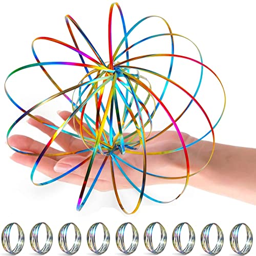 YOFOBU 9 Pack Flow Spinner Ring Arm Magic Spring Arm Flow Sculpture Ring Colored Magic Kinetic Spring Interactive Stress Relief Rings Festival Accessories Colorful - Image 1