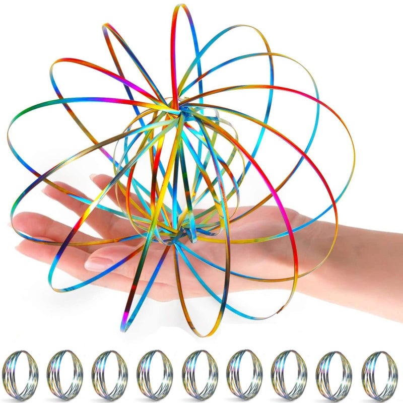 YOFOBU 9 Pack Flow Spinner Ring Arm Magic Spring Arm Flow Sculpture Ring Colored Magic Kinetic Spring Interactive Stress Relief Rings Festival Accessories Colorful - Image 3