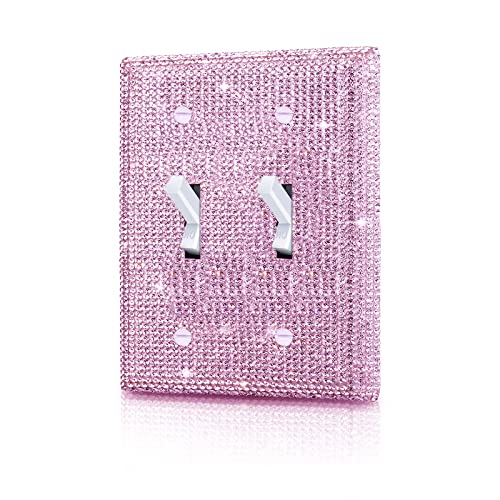 Gaocai Shiny Golden Rhinestones Wall Plate Cover Double Toggle Toggle Light Switch Cover pink Rhinestones Outlet Covers Wall Plate 2 Gang Decorative - Image 1