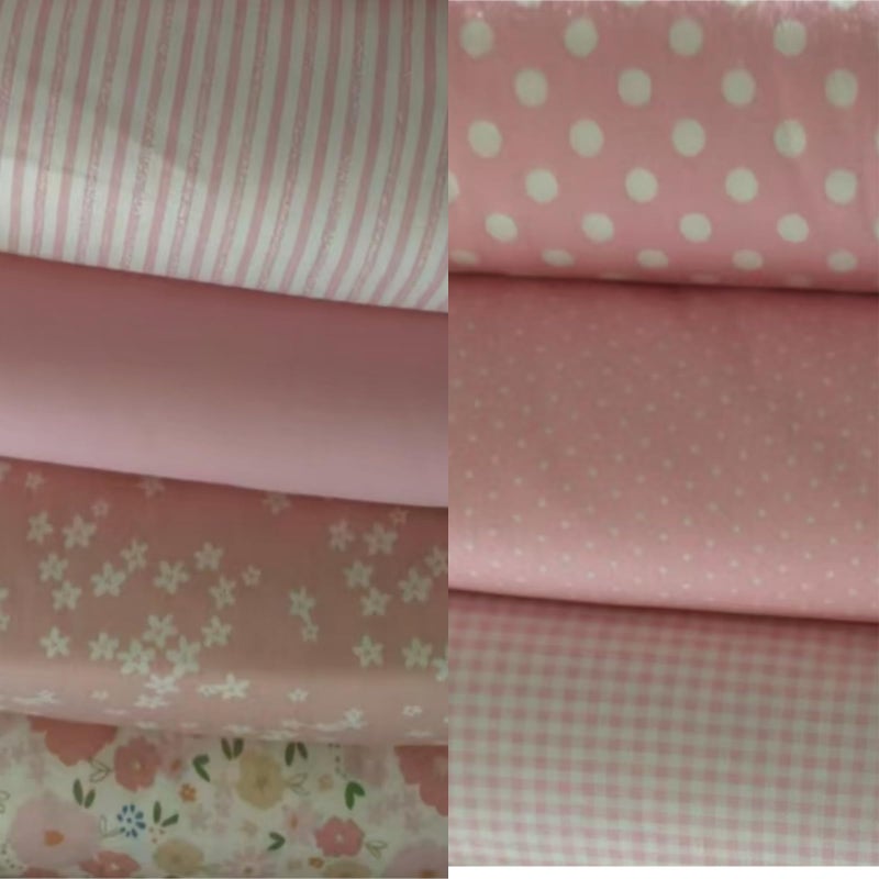 Antetek 7Pcs 20" x 20" Cotton Fabric DIY Making Supplies Quilting Patchwork Fabric Fat Quarter Bundles DIY for Quilting Cotton Patchwork Cushions (Mix Pink Flowers, 20" x 20") - Image 2