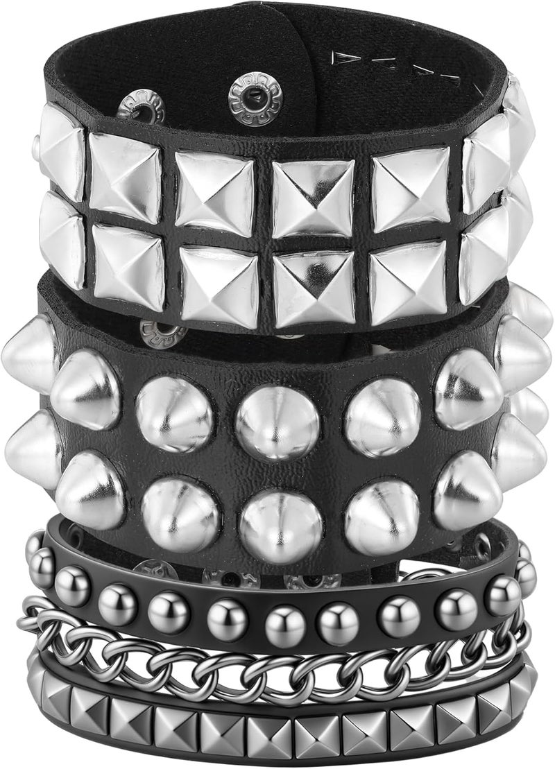 Mafnee Store Mens Bracelet Braided Leather Punk Rock Cuff Bracelets Wrap Bracelet for Men Women Black - Image 1