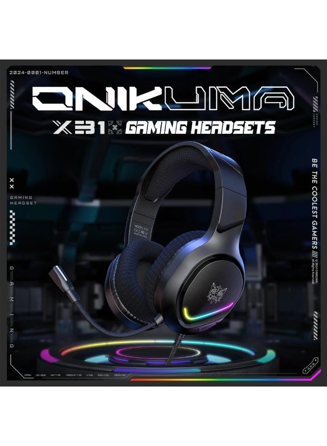 onikuma X31 Wired Professional Gaming Headset RGB Lighting Stereo With Microphone - Image 5