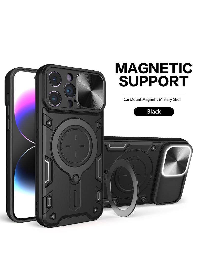 Generic - iPhone 16 Pro Max 5G Case Cover, Slide Camera Lens Cover, 363°Rotating Kickstand Ring, Bumper Shockproof Phone Case，Compatible with Car Magnetic Mount Mobile Phone Case for iPhone 16 Pro Max 5G Black - Image 1