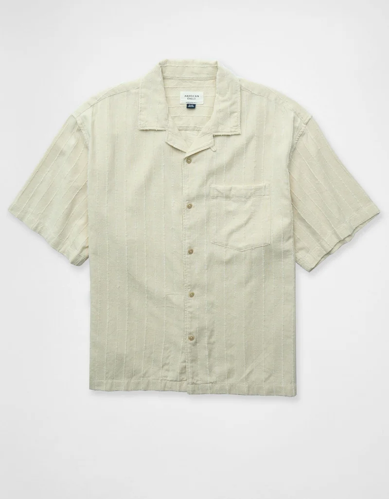 American Eagle AE Poolside Striped Button-Up Shirt