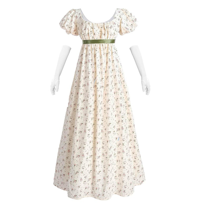 Nuoqi Regency Dresses for Women Long Floral Regency Era Dress Empire Waist Tea Party Dress M, Yellow - Image 1