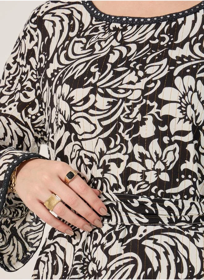 ستايلي Textured All-Over Print Round Neck A-Line Jalabyia