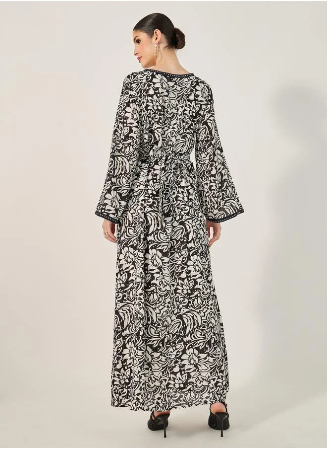 ستايلي Textured All-Over Print Round Neck A-Line Jalabyia