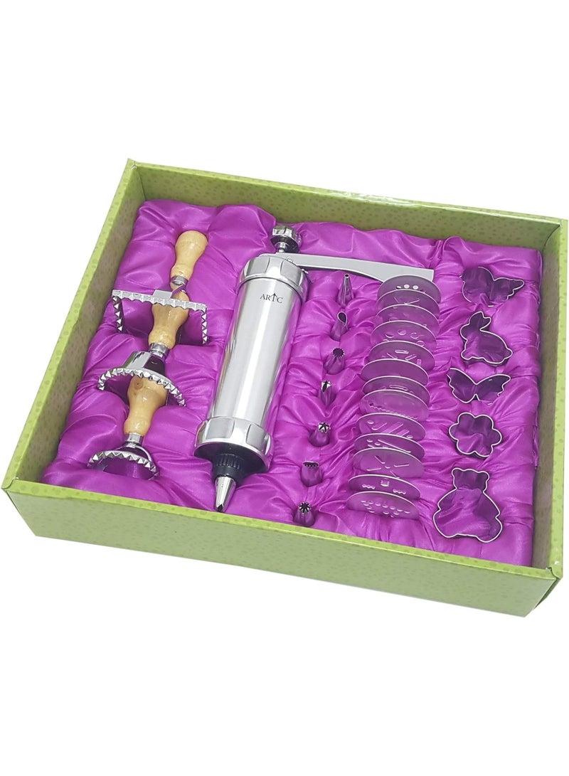 ARTC Stainless Steel Cookie Press & Biscuit Maker Set – Multi-Disc Cookie Gun with Icing Tips & Shape Cutters – DIY Baking & Cake Decorating Tool for Kitchen Use - Image 2