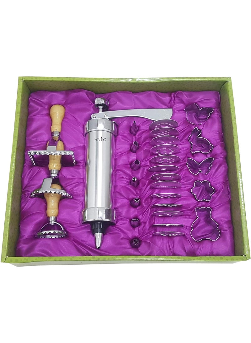 ARTC Stainless Steel Cookie Press & Biscuit Maker Set – Multi-Disc Cookie Gun with Icing Tips & Shape Cutters – DIY Baking & Cake Decorating Tool for Kitchen Use - Image 1