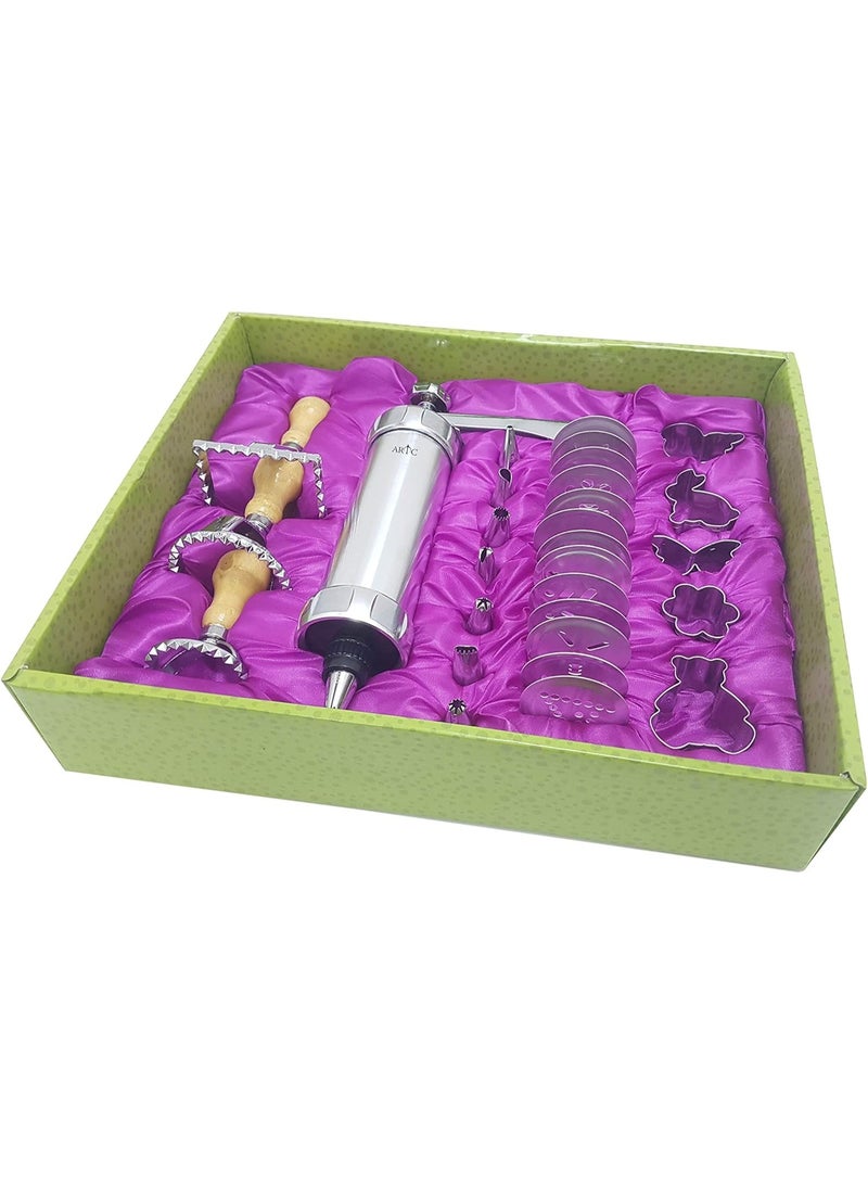 ARTC Stainless Steel Cookie Press & Biscuit Maker Set – Multi-Disc Cookie Gun with Icing Tips & Shape Cutters – DIY Baking & Cake Decorating Tool for Kitchen Use - Image 4