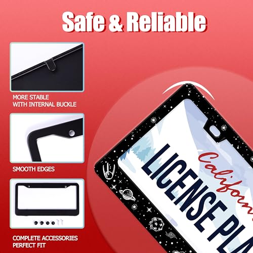 UNINDREM Galaxy Planet License Plate Frame Universe Star Stainless Steel License Plate Frame Rust-Proof Auto Parts Decoration with Screws License Plate Holder for Men Women 12x6 Inch - Image 4