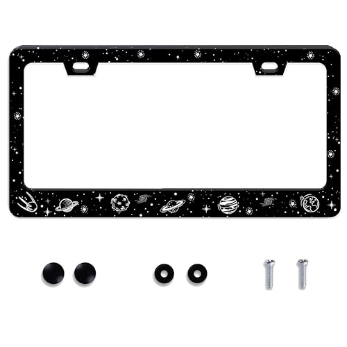 UNINDREM Galaxy Planet License Plate Frame Universe Star Stainless Steel License Plate Frame Rust-Proof Auto Parts Decoration with Screws License Plate Holder for Men Women 12x6 Inch - Image 1