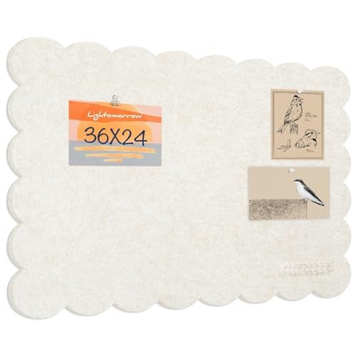 lightomorrow Scalloped Bulletin Board, 36 x 24 Inches Felt Pin Board - Decorative Cork Alternative for Wall, 3' x 2' Foldable Picture Self-Adhesive Vision Prayer Board with 20 Pushpins - Oatmeal - Image 1